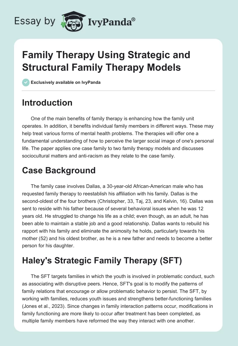 Family Therapy Using Strategic and Structural Family Therapy Models. Page 1