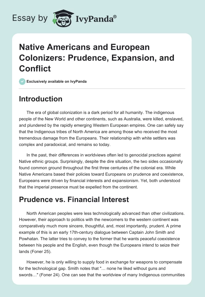 Native Americans and European Colonizers: Prudence, Expansion, and Conflict. Page 1