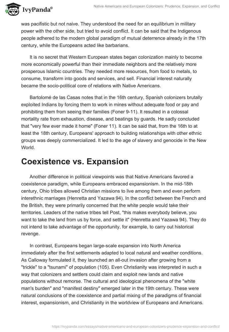 Native Americans and European Colonizers: Prudence, Expansion, and Conflict. Page 2