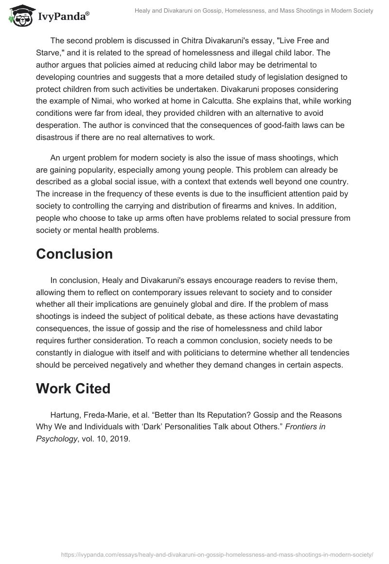 Healy and Divakaruni on Gossip, Homelessness, and Mass Shootings in Modern Society. Page 2