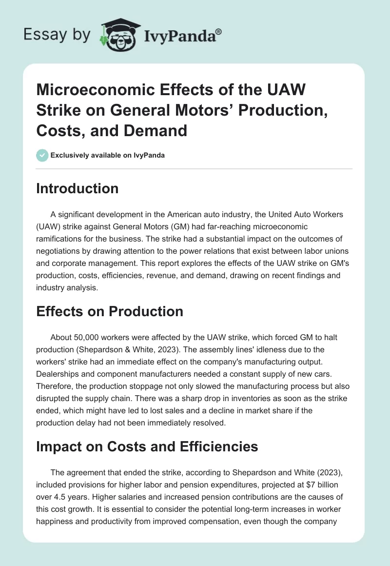 Microeconomic Effects of the UAW Strike on General Motors’ Production, Costs, and Demand. Page 1