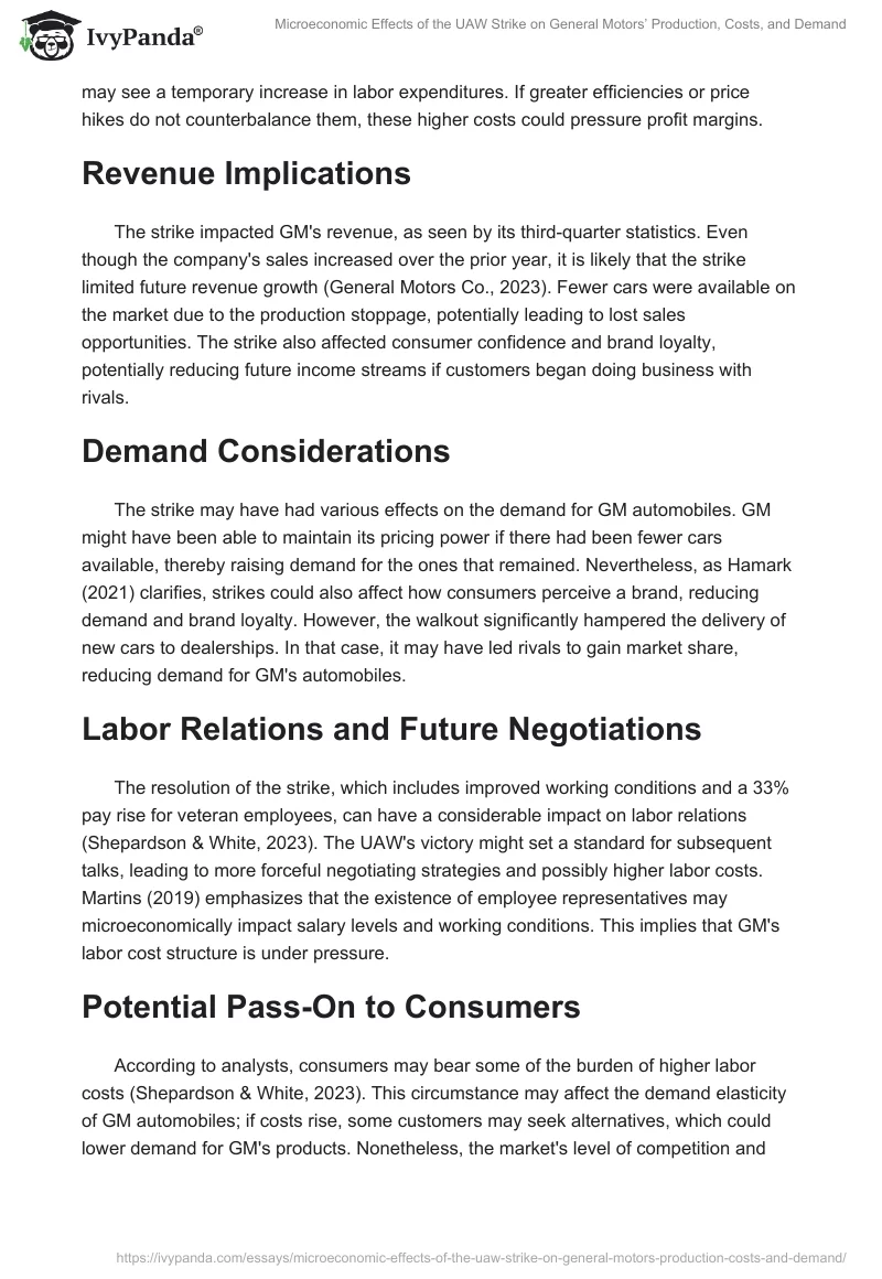Microeconomic Effects of the UAW Strike on General Motors’ Production, Costs, and Demand. Page 2
