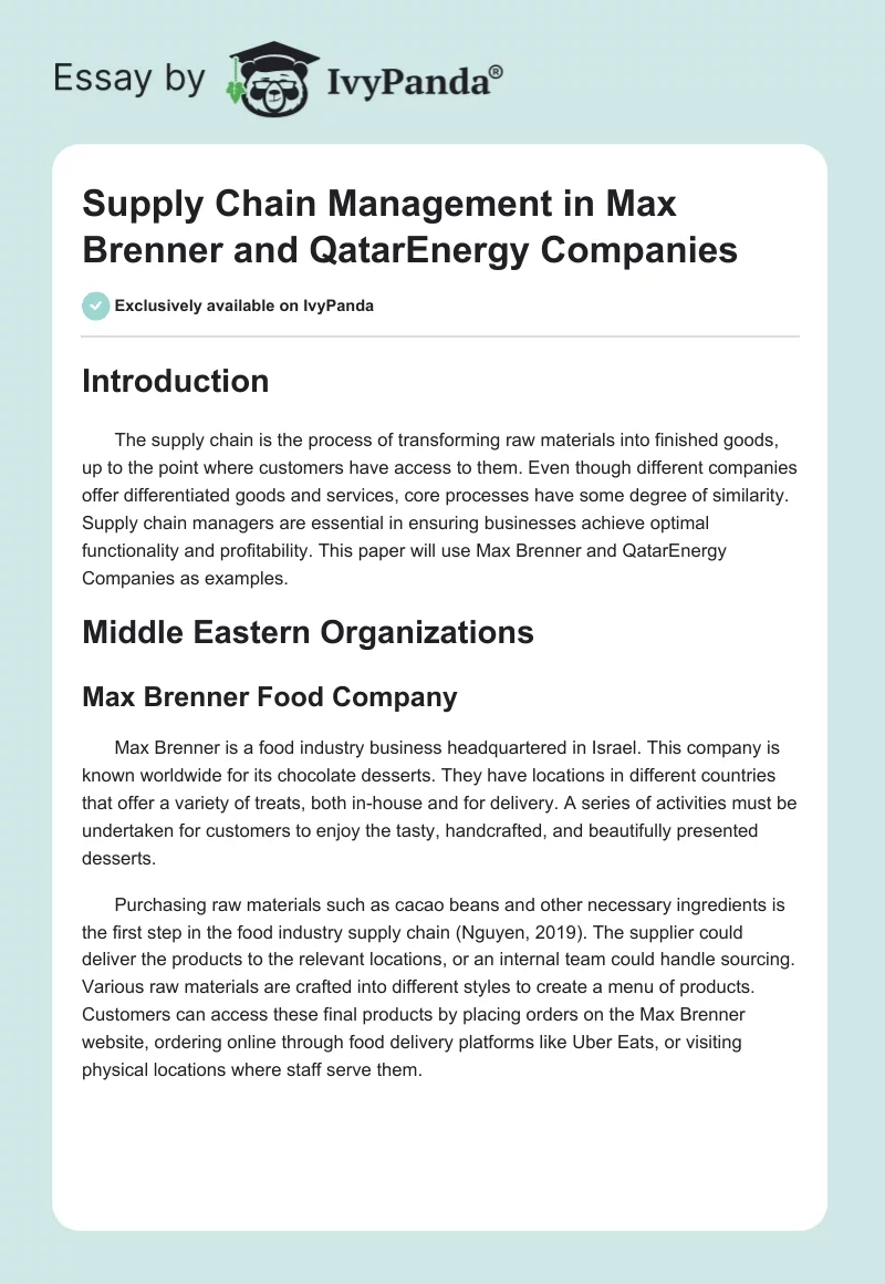 Supply Chain Management in Max Brenner and QatarEnergy Companies. Page 1