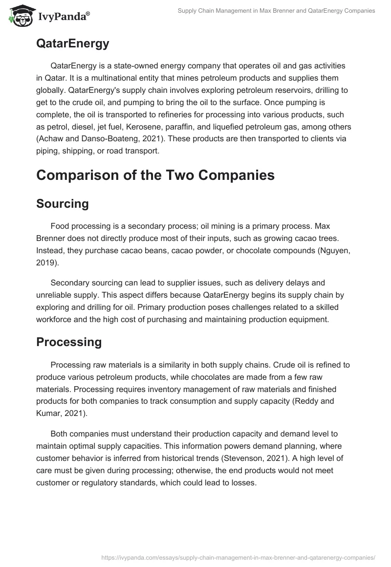 Supply Chain Management in Max Brenner and QatarEnergy Companies. Page 2