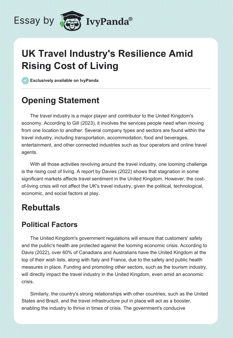 UK Travel Industry's Resilience Amid Rising Cost of Living. Page 1