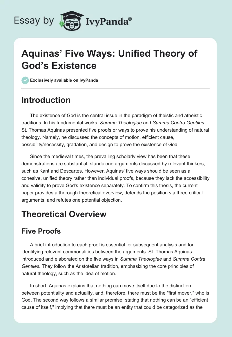 Aquinas’ Five Ways: Unified Theory of God’s Existence. Page 1