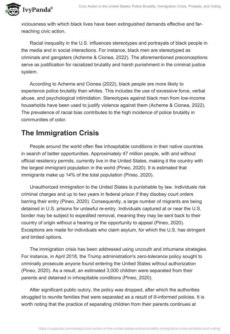 Civic Action in the United States: Police Brutality, Immigration Crisis, Protests, and Voting. Page 2