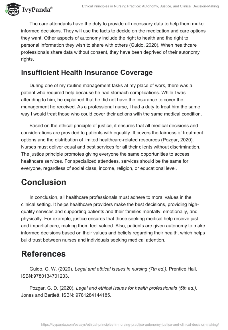 Ethical Principles in Nursing Practice: Autonomy, Justice, and Clinical Decision-Making. Page 2