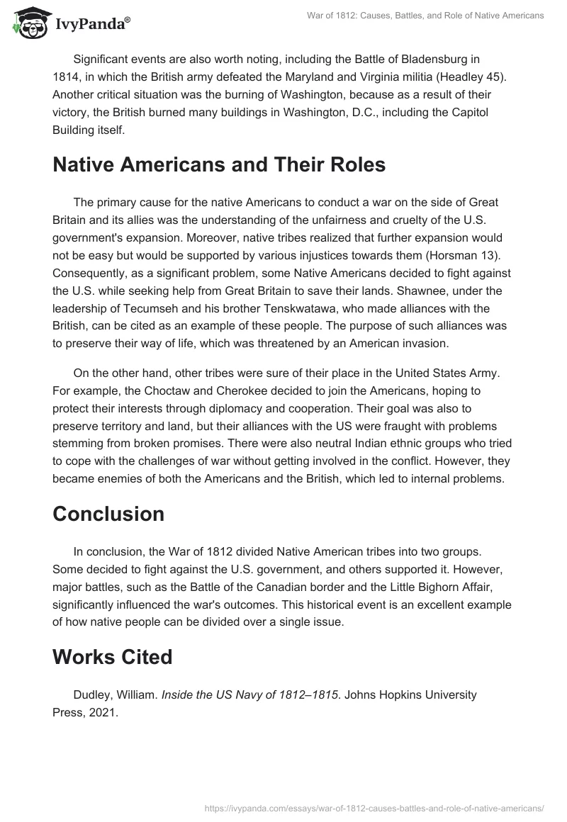 War of 1812: Causes, Battles, and Role of Native Americans. Page 2