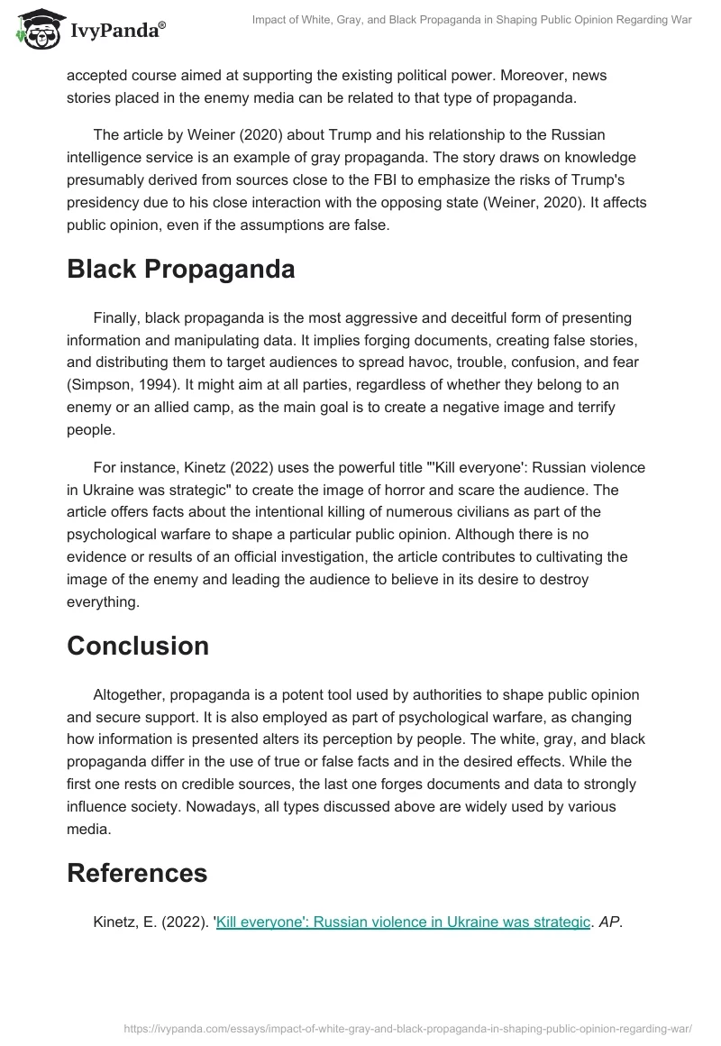 Impact of White, Gray, and Black Propaganda in Shaping Public Opinion Regarding War. Page 2