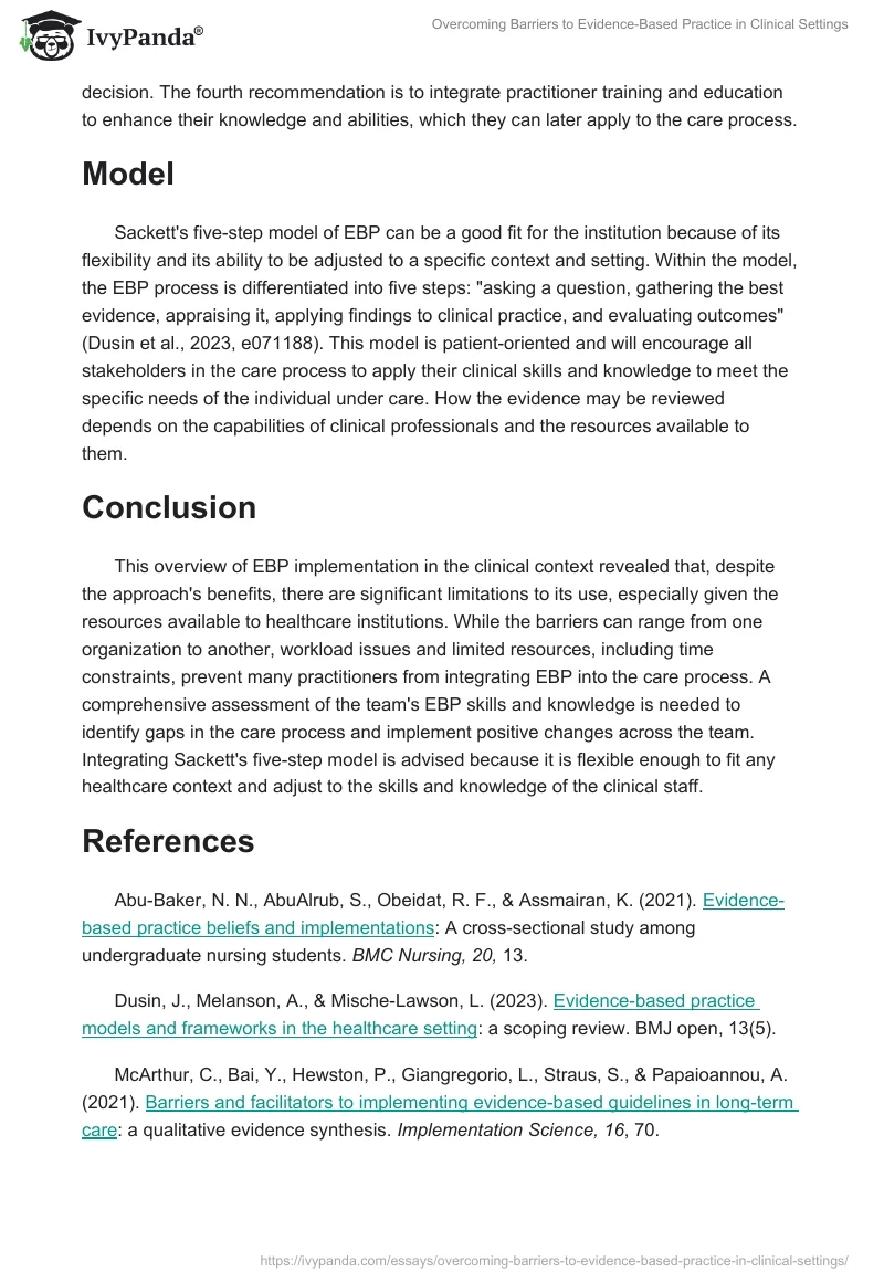 Overcoming Barriers to Evidence-Based Practice in Clinical Settings. Page 2