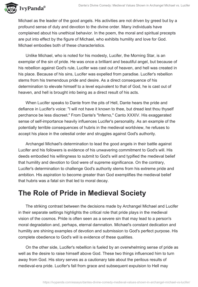 Dante’s Divine Comedy: Medieval Values Shown in Archangel Michael vs. Lucifer. Page 2