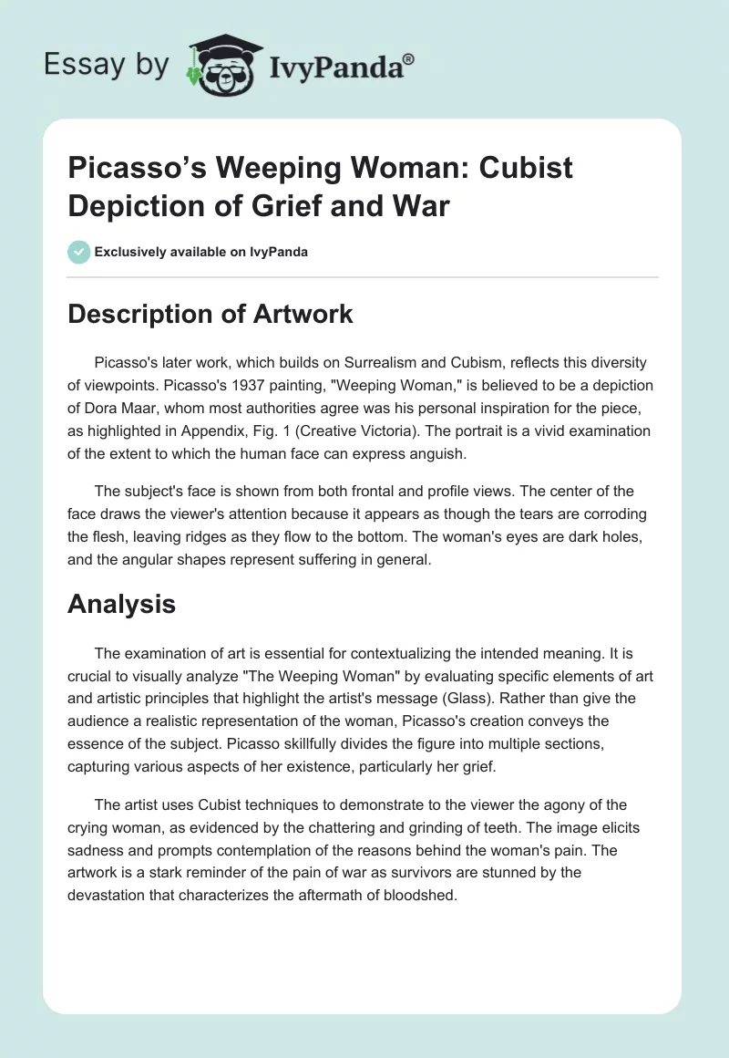 Picasso’s Weeping Woman: Cubist Depiction of Grief and War. Page 1