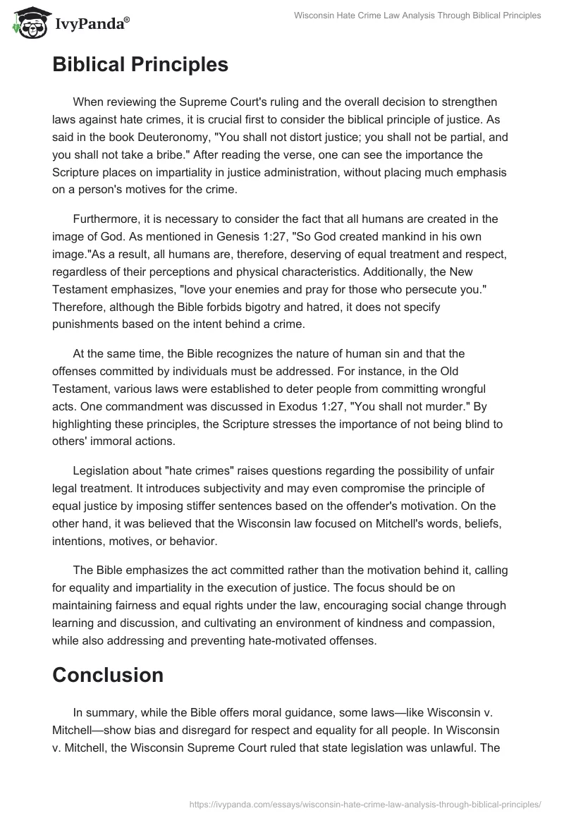 Wisconsin Hate Crime Law Analysis Through Biblical Principles. Page 2