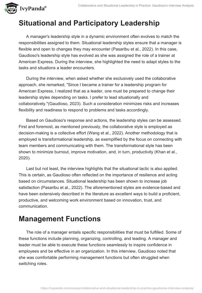 Collaborative and Situational Leadership in Practice: Gaudioso's Interview Analysis. Page 2