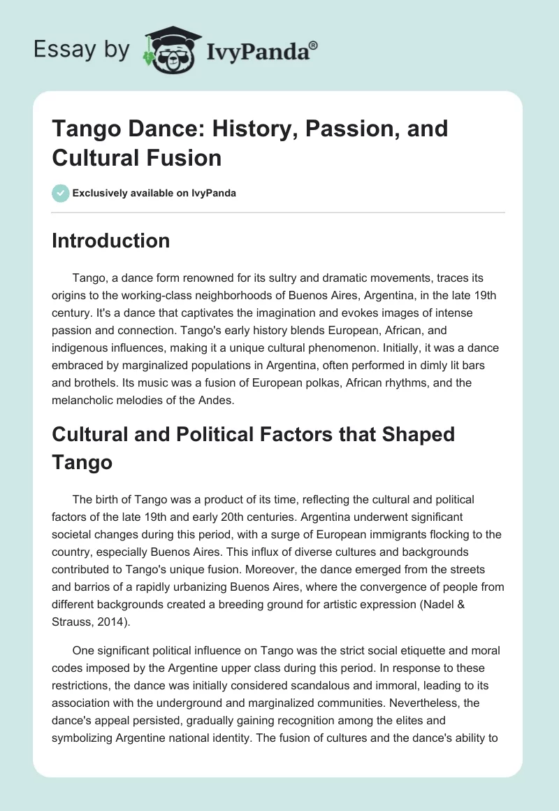 Tango Dance: History, Passion, and Cultural Fusion. Page 1