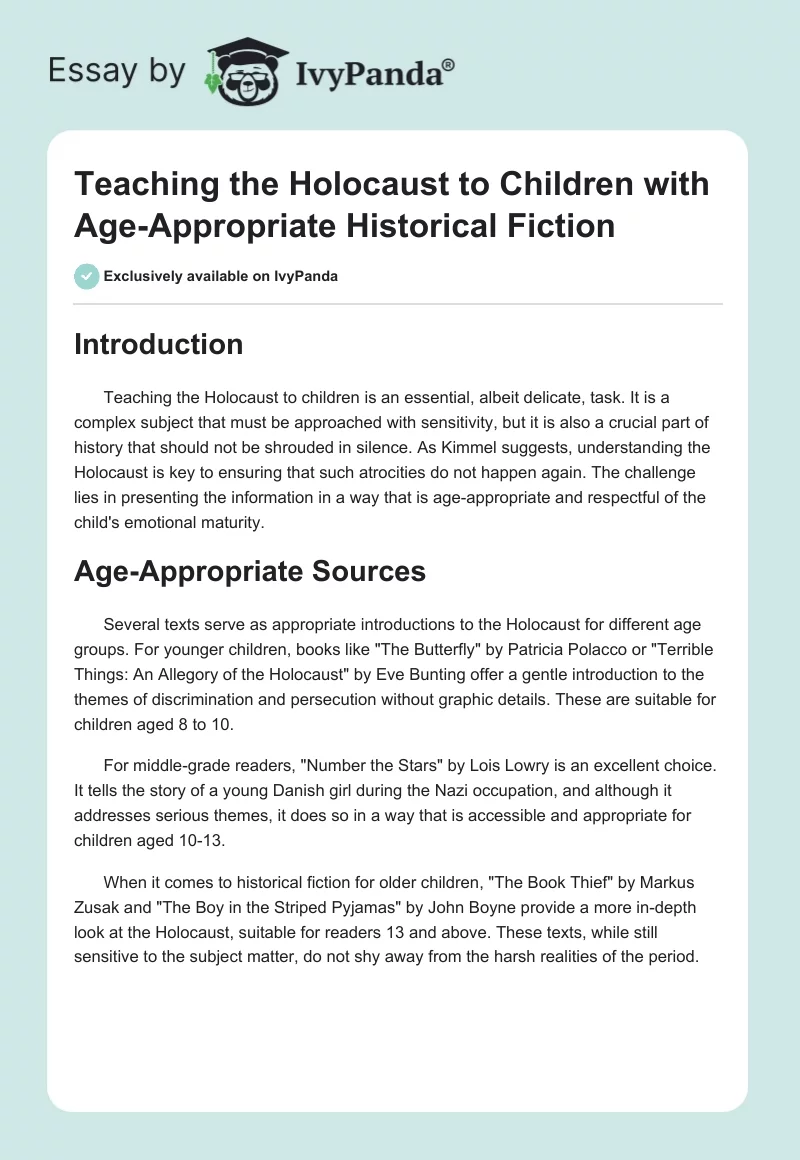 Teaching the Holocaust to Children with Age-Appropriate Historical Fiction. Page 1