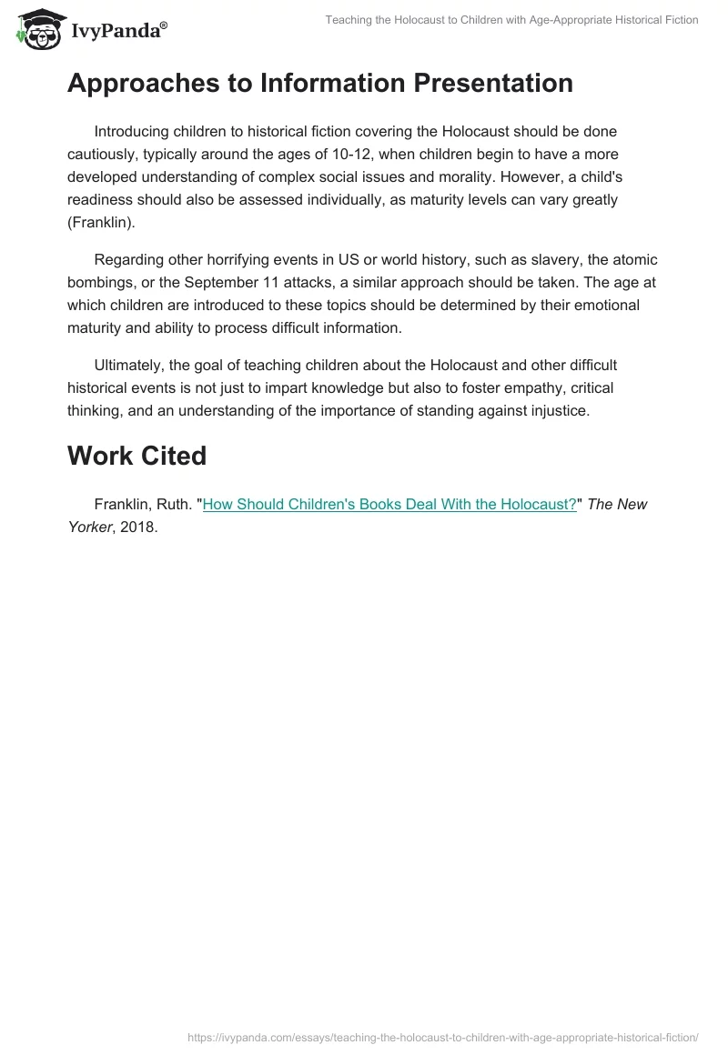 Teaching the Holocaust to Children with Age-Appropriate Historical Fiction. Page 2