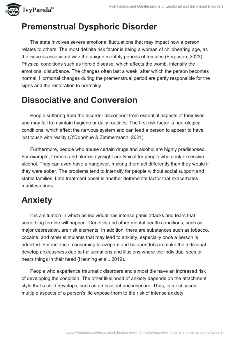 Risk Factors and Manifestations of Emotional and Behavioral Disorders. Page 2