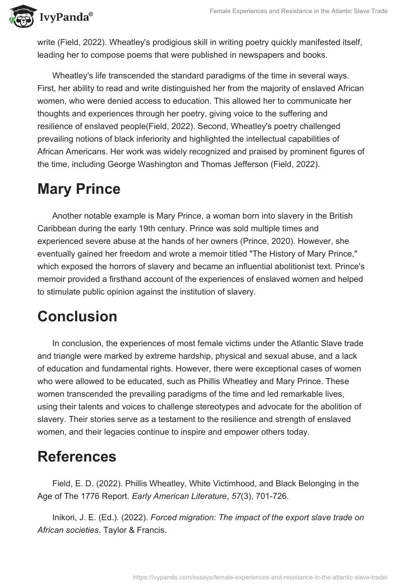 Female Experiences and Resistance in the Atlantic Slave Trade. Page 2
