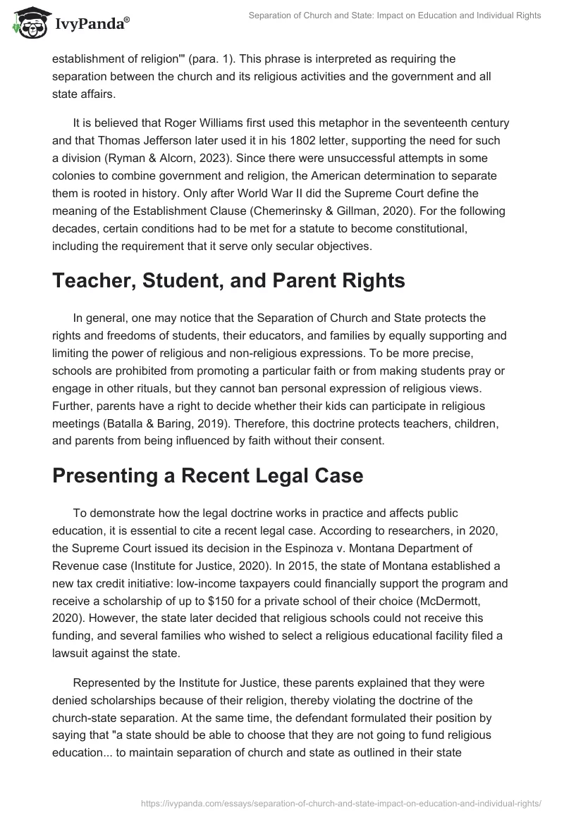 Separation of Church and State: Impact on Education and Individual Rights. Page 2