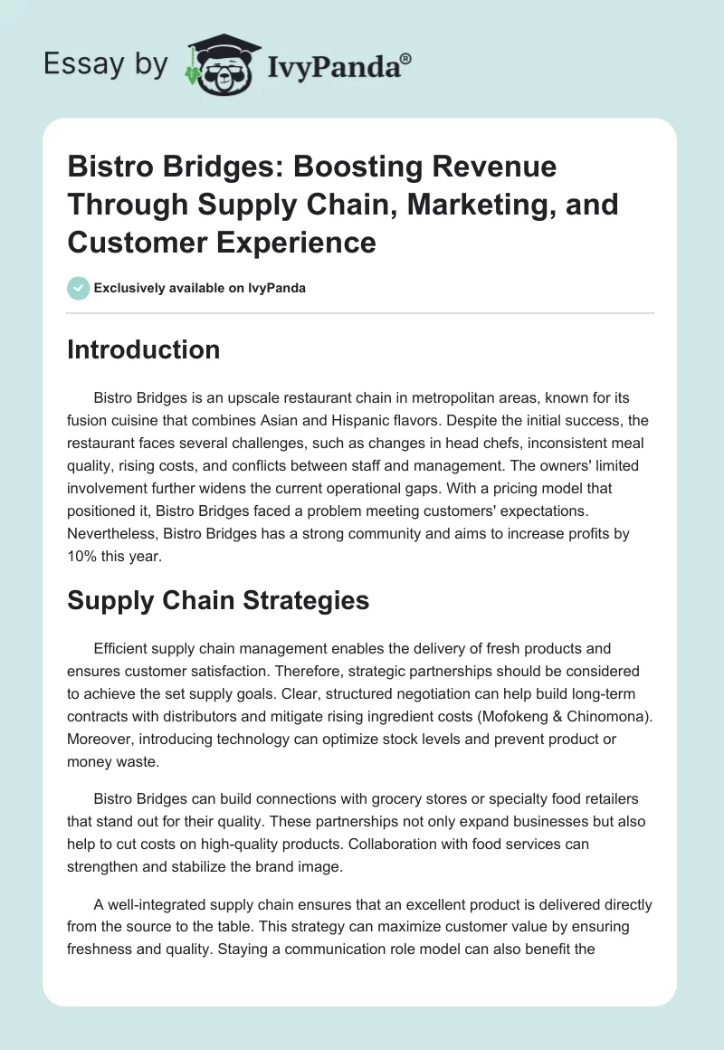 Bistro Bridges: Boosting Revenue Through Supply Chain, Marketing, and Customer Experience. Page 1