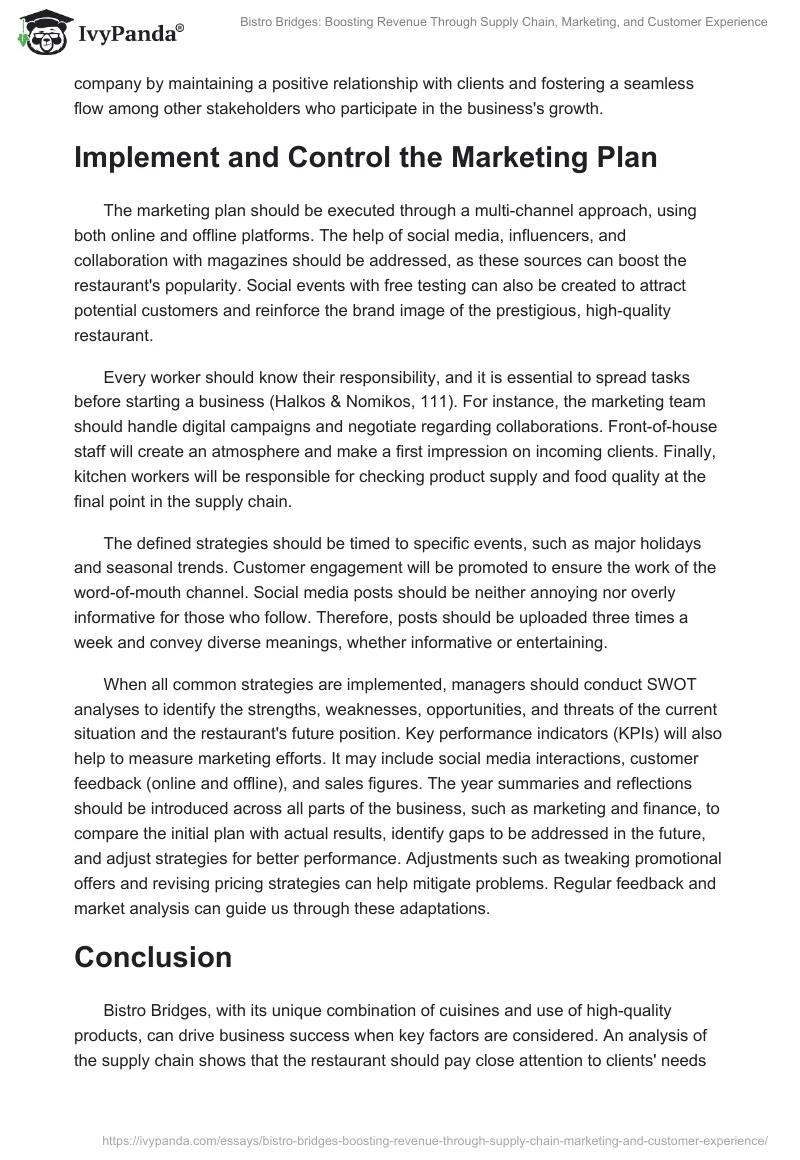 Bistro Bridges: Boosting Revenue Through Supply Chain, Marketing, and Customer Experience. Page 2