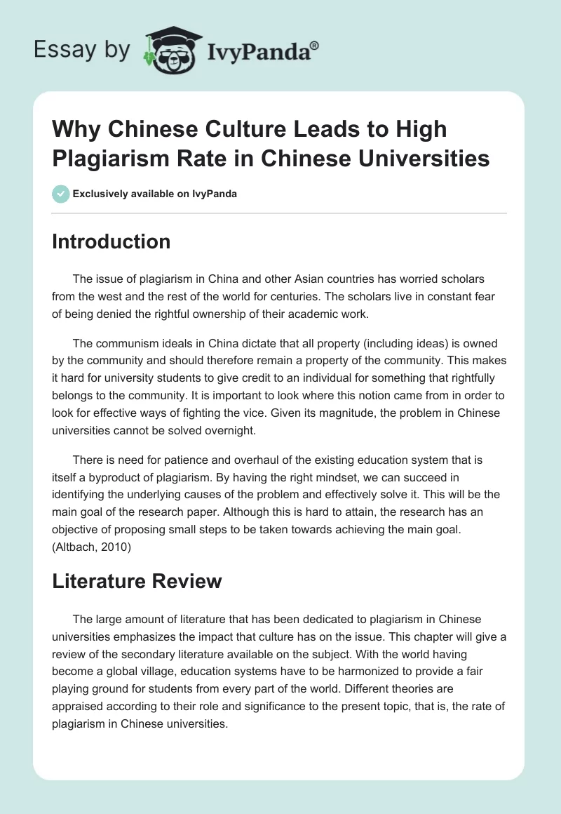 Why Chinese Culture Leads to High Plagiarism Rate in Chinese Universities. Page 1