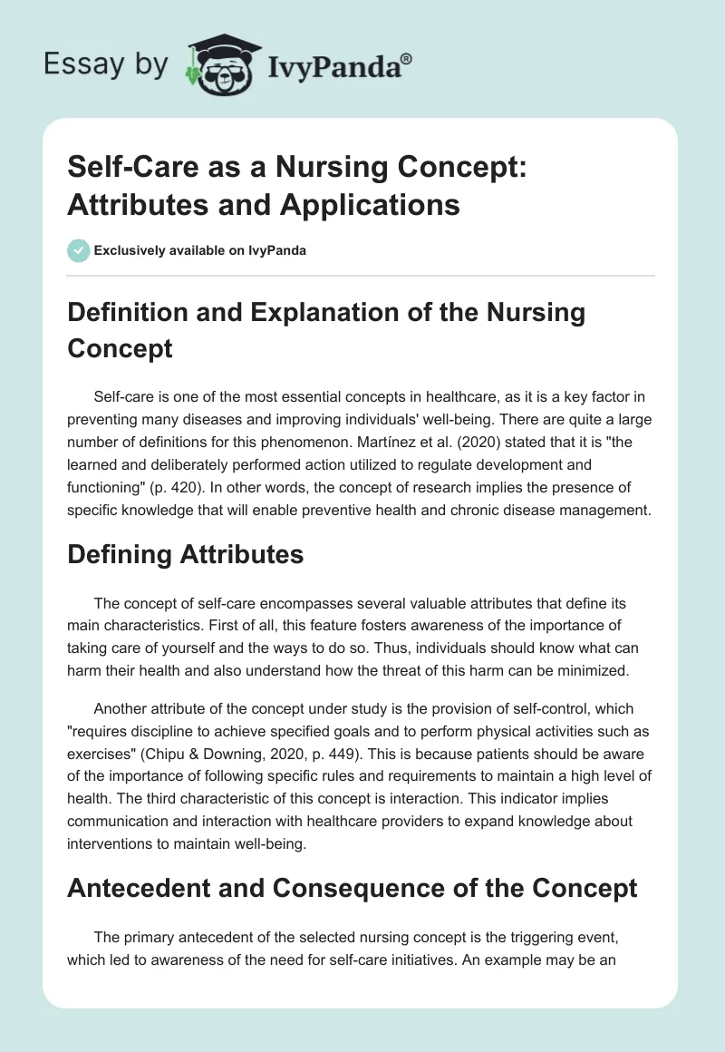 Self-Care as a Nursing Concept: Attributes and Applications. Page 1