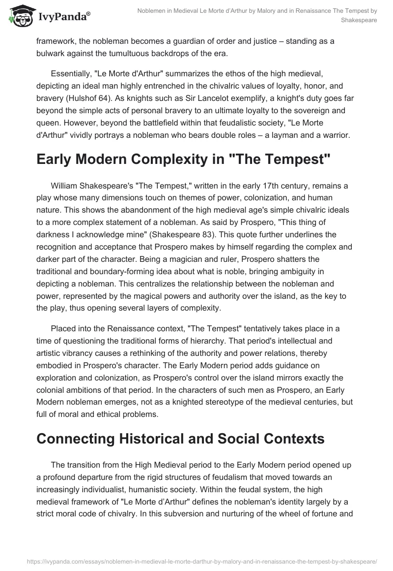 Noblemen in Medieval Le Morte d’Arthur by Malory and in Renaissance The Tempest by Shakespeare. Page 2