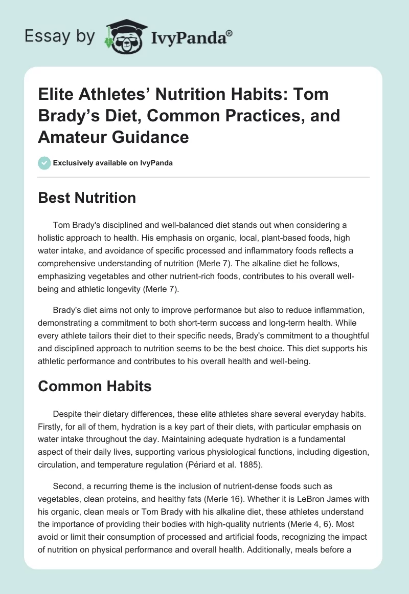 Elite Athletes’ Nutrition Habits: Tom Brady’s Diet, Common Practices, and Amateur Guidance. Page 1