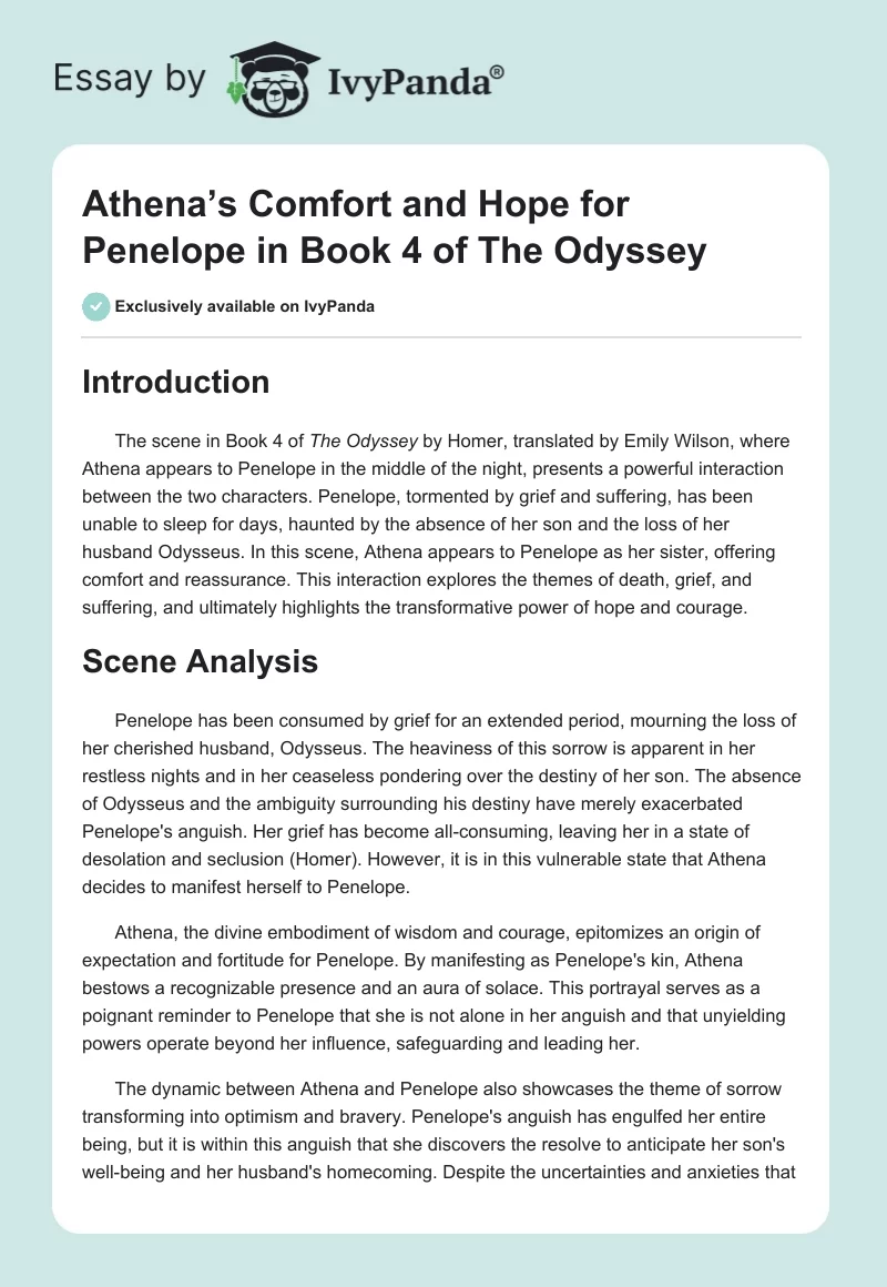 Athena’s Comfort and Hope for Penelope in Book 4 of The Odyssey. Page 1