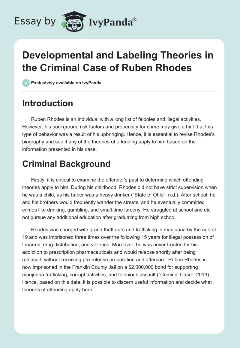 Developmental and Labeling Theories in the Criminal Case of Ruben Rhodes. Page 1