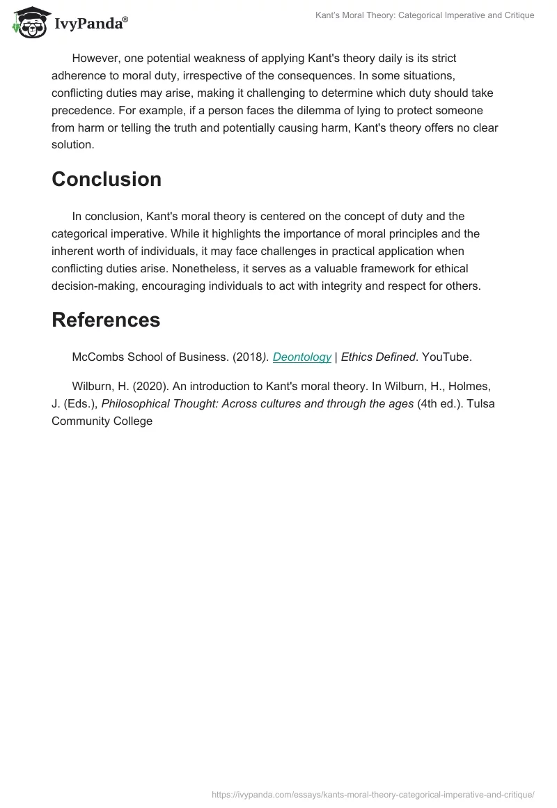 Kant’s Moral Theory: Categorical Imperative and Critique. Page 2