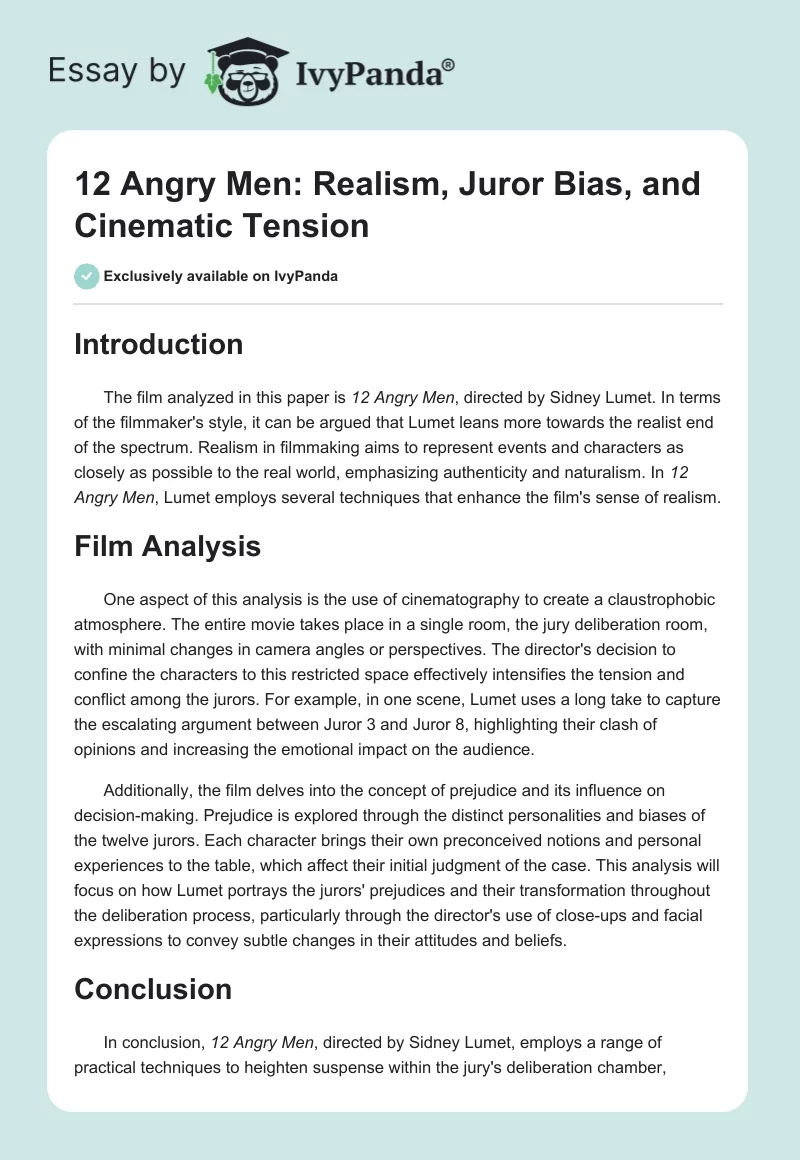 12 Angry Men: Realism, Juror Bias, and Cinematic Tension. Page 1