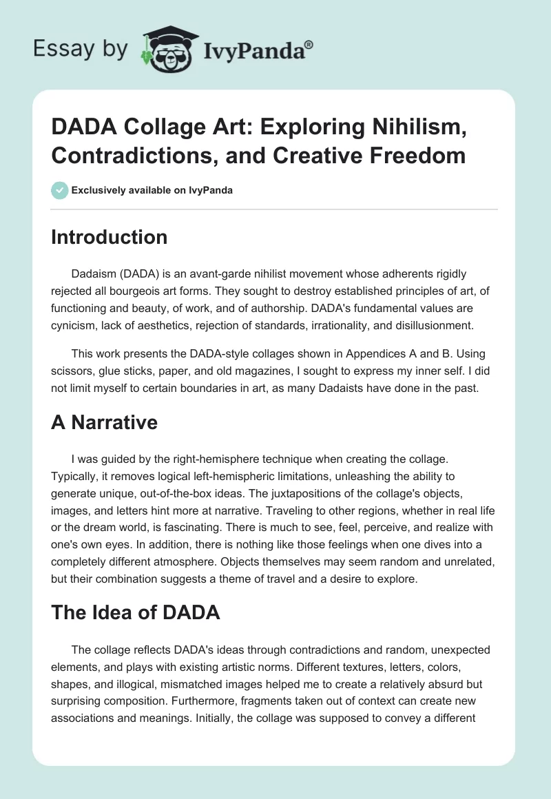 DADA Collage Art: Exploring Nihilism, Contradictions, and Creative Freedom. Page 1