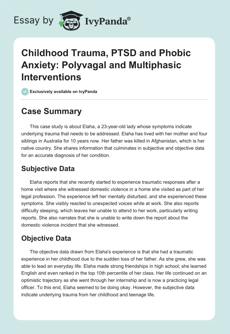 Childhood Trauma, PTSD and Phobic Anxiety: Polyvagal and Multiphasic Interventions. Page 1