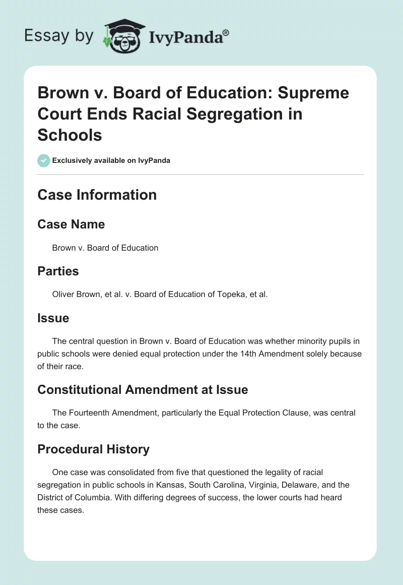 Brown v. Board of Education: Supreme Court Ends Racial Segregation in Schools. Page 1