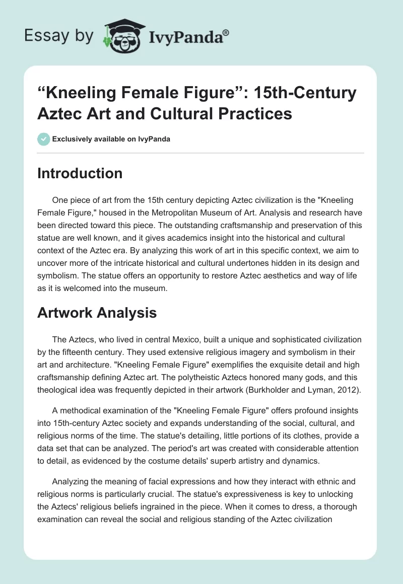 “Kneeling Female Figure”: 15th-Century Aztec Art and Cultural Practices. Page 1