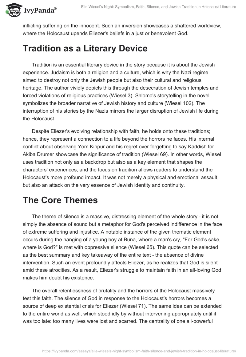 Elie Wiesel’s Night: Symbolism, Faith, Silence, and Jewish Tradition in Holocaust Literature. Page 2