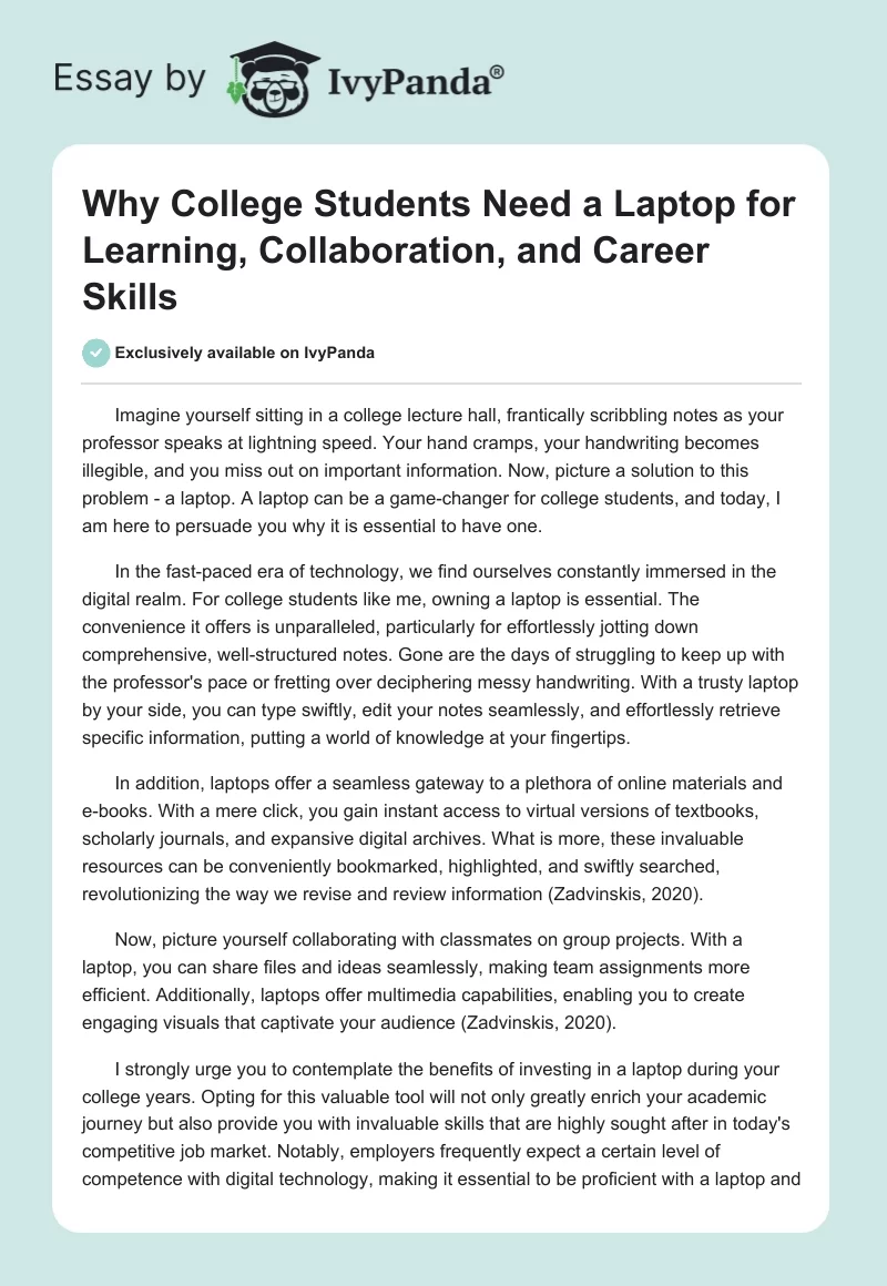 Why College Students Need a Laptop for Learning, Collaboration, and Career Skills. Page 1