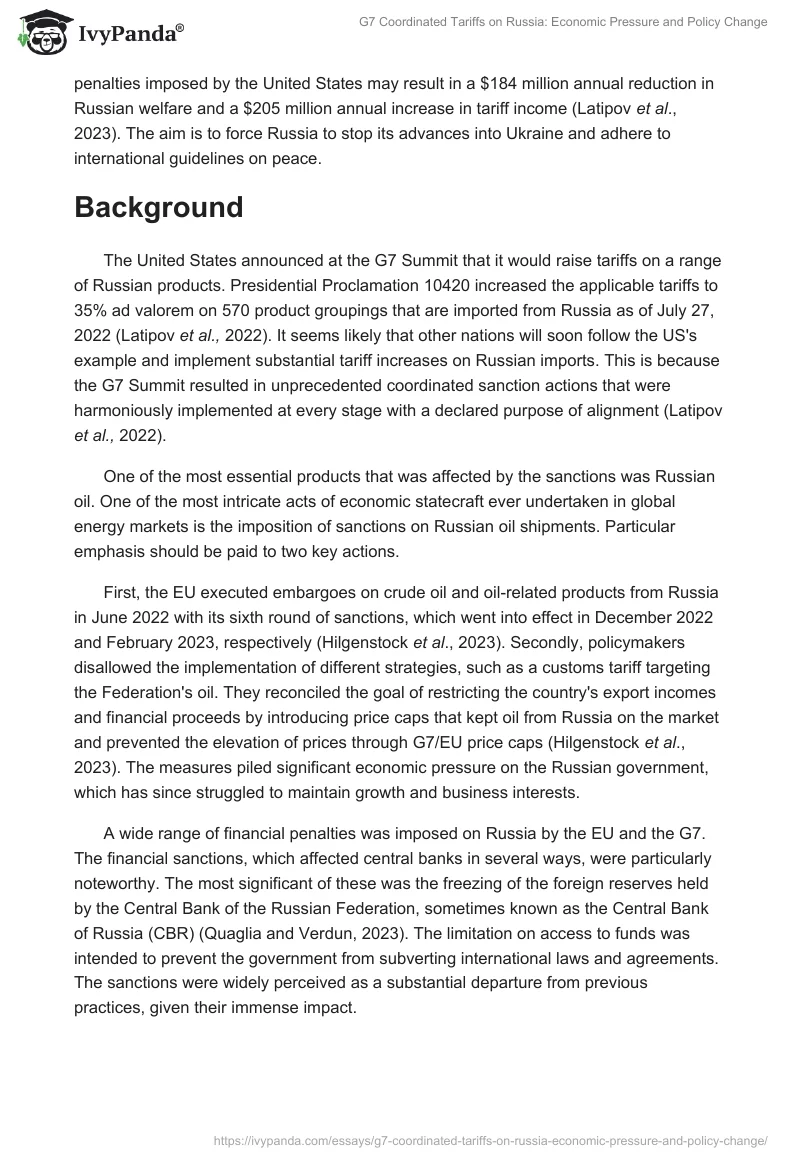 G7 Coordinated Tariffs on Russia: Economic Pressure and Policy Change. Page 2