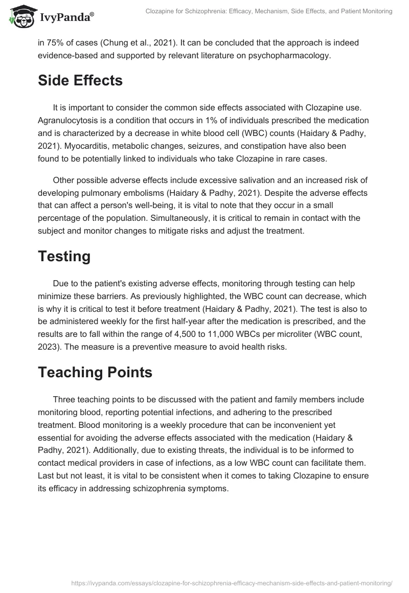 Clozapine for Schizophrenia: Efficacy, Mechanism, Side Effects, and Patient Monitoring. Page 2