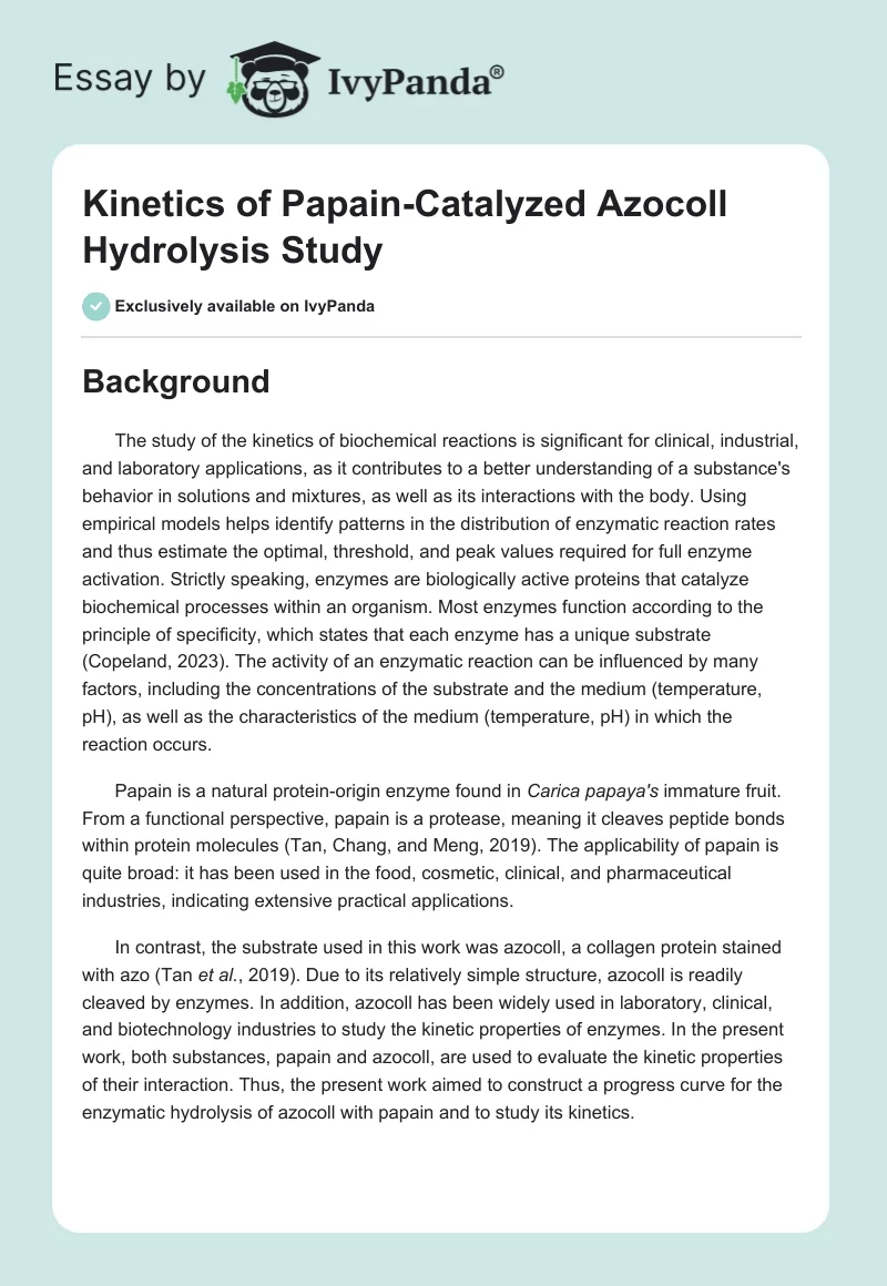 Kinetics of Papain-Catalyzed Azocoll Hydrolysis Study. Page 1
