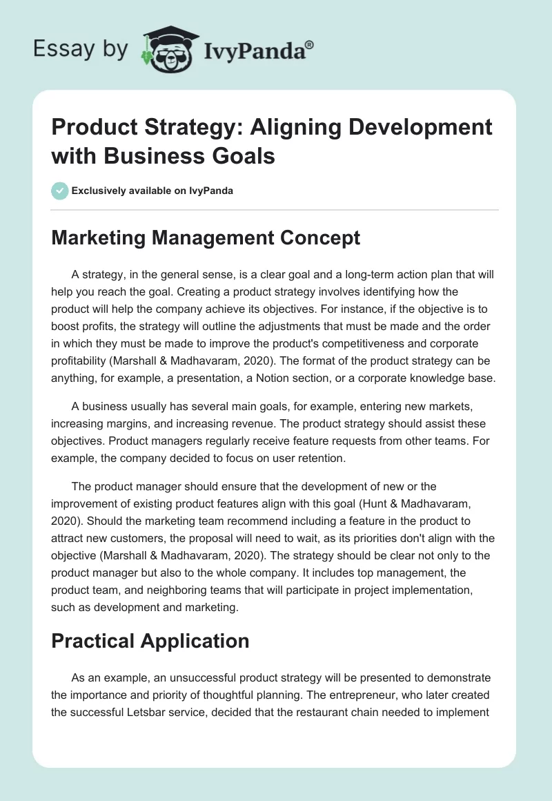 Product Strategy: Aligning Development with Business Goals. Page 1