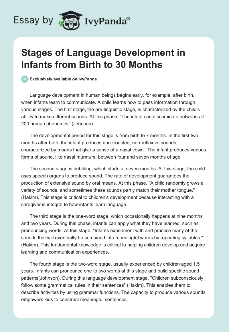 Stages of Language Development in Infants from Birth to 30 Months. Page 1