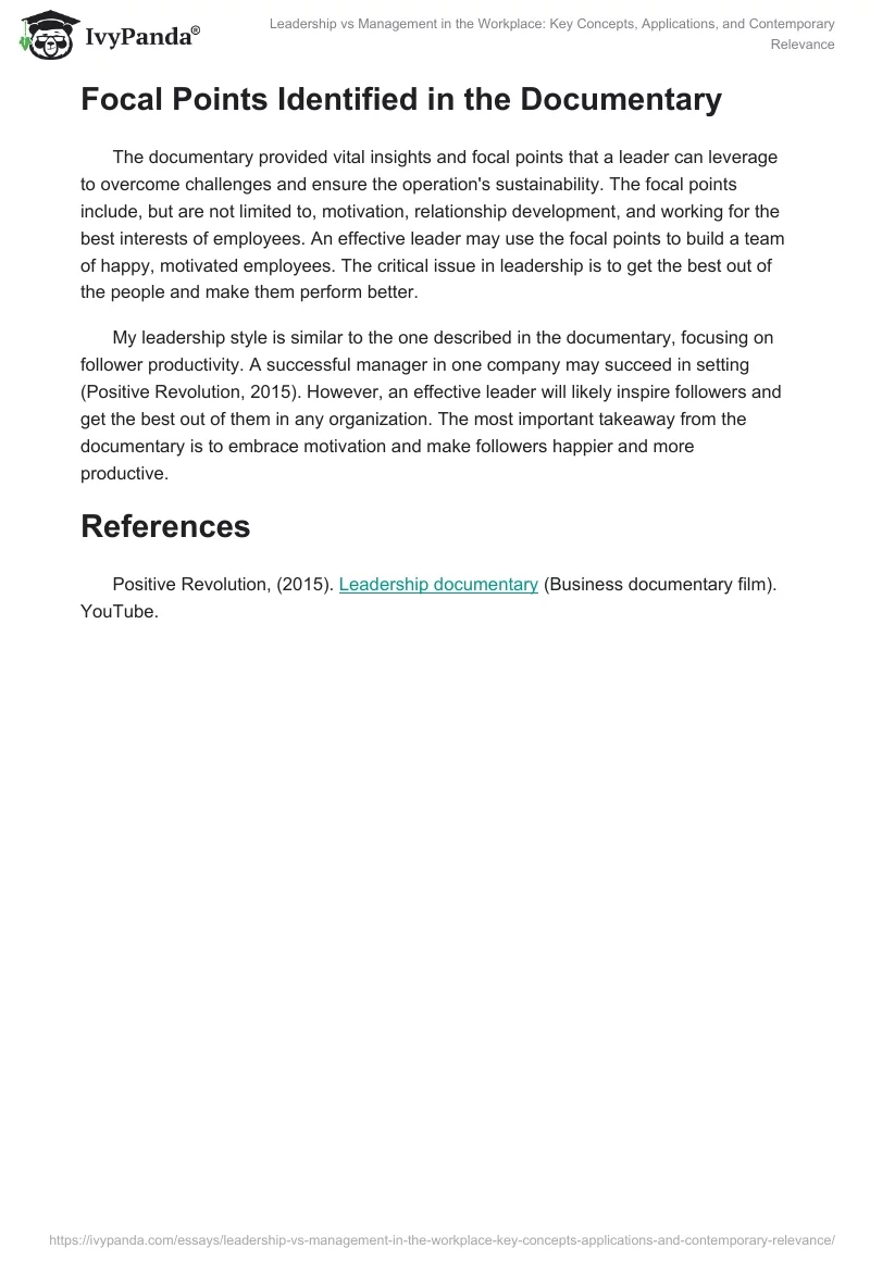 Leadership vs Management in the Workplace: Key Concepts, Applications, and Contemporary Relevance. Page 2