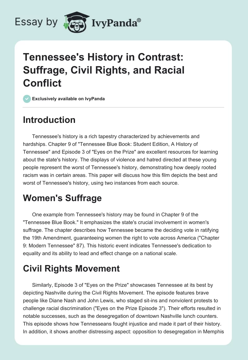 Tennessee's History in Contrast: Suffrage, Civil Rights, and Racial Conflict. Page 1