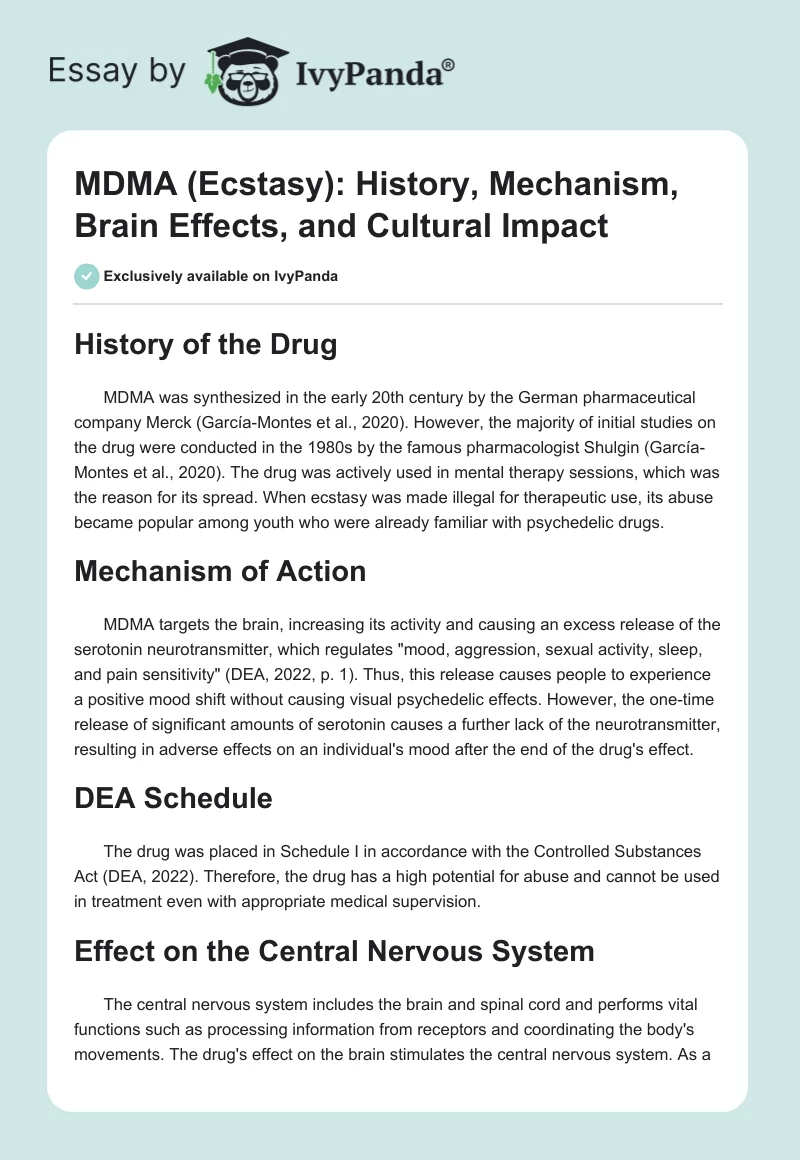 MDMA (Ecstasy): History, Mechanism, Brain Effects, and Cultural Impact. Page 1