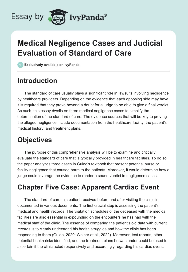 Medical Negligence Cases and Judicial Evaluation of Standard of Care. Page 1
